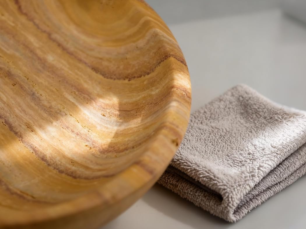 YeasHome Handmade Travertine Bowl Unique Pattern Natural Stone Centerpiece Bowl, 7.8" Decorative Key & Fruit Bowl for Bohemian Home Decor Kitchen Counter Entryway & Office Jewelry Holder, Art Object