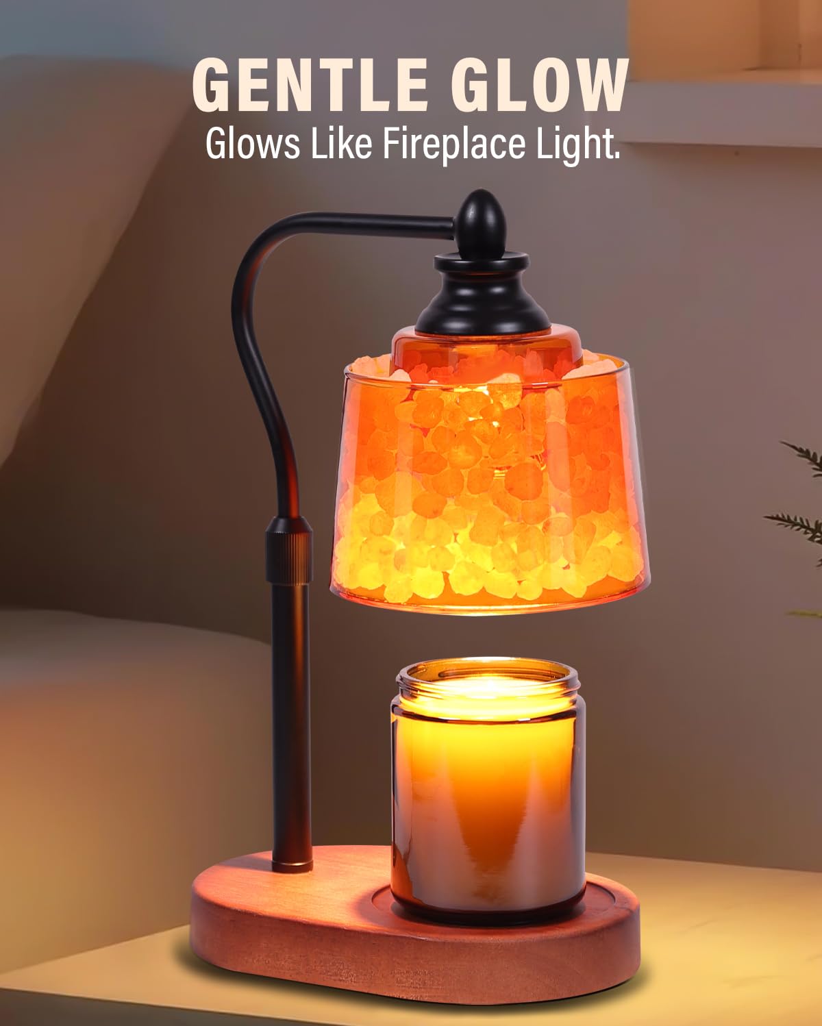 ZAXLZMHSD 3-in-1 Candle Warmer Lamp with Timer Dimmable, Himalayan Salt Lamp & Passive Diffuser, Gifts for Women, House Warming Gifts, Wax Melt Warmer for Jar Candles (Black)