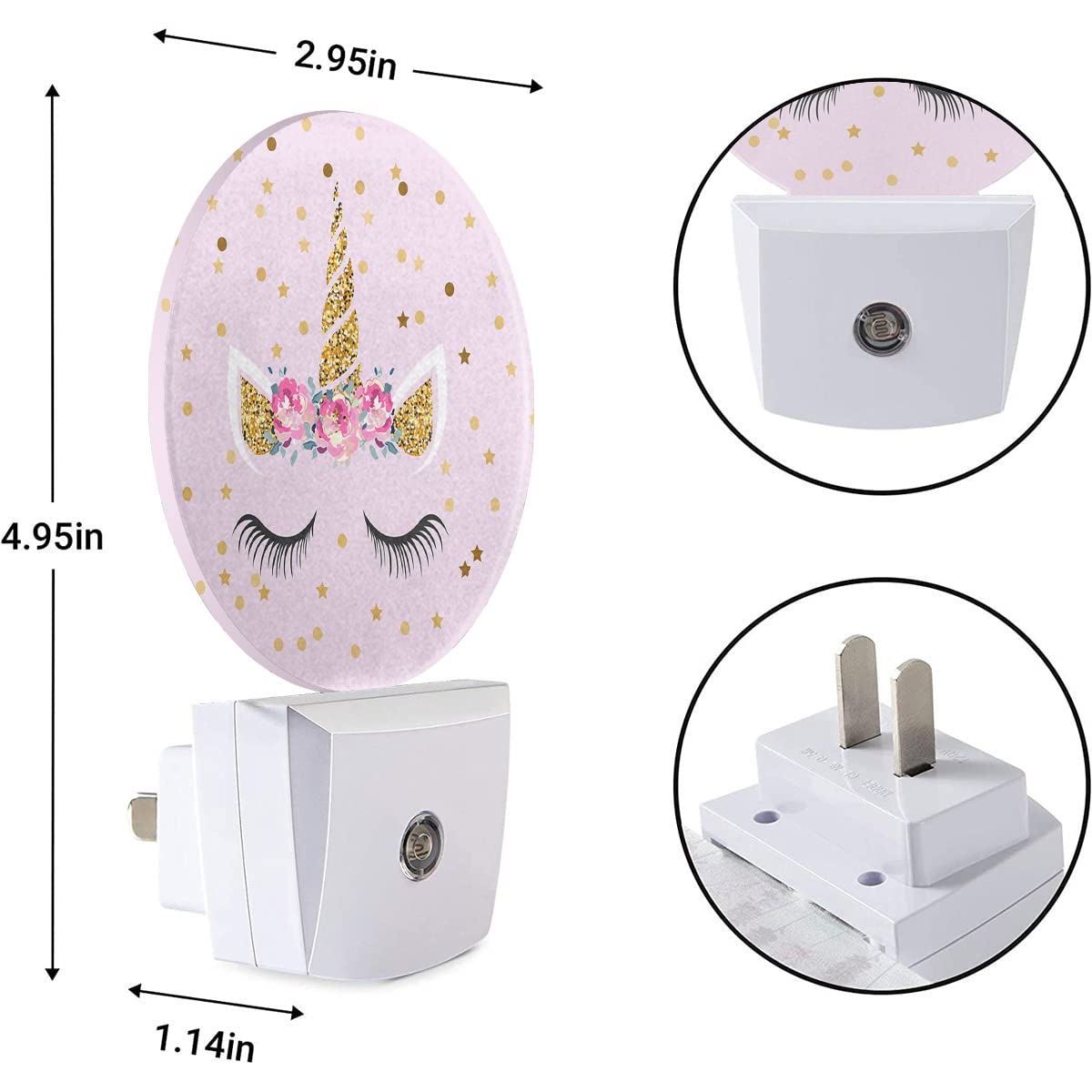 EKOBLA Unicorn Night Light, Pink and Gold Polka Dot Night Lights Plug Into Wall with Dusk to Dawn Sensor for Teen Girls Gift