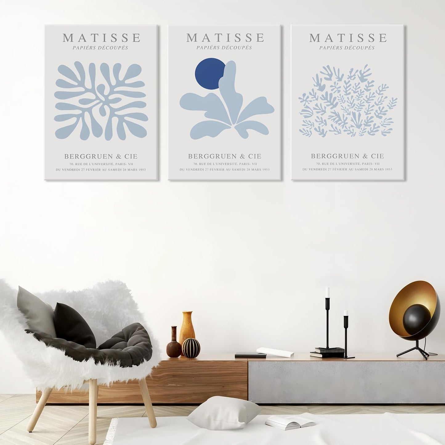 Framed Blue Posters Canvas Wall Art Set of 3 - Coastal Aesthetic Wall Decor Pictures Matisse Abstract Minimalist Prints for Bedroom Living Room Gallery Home Decoration 12×16 Inches