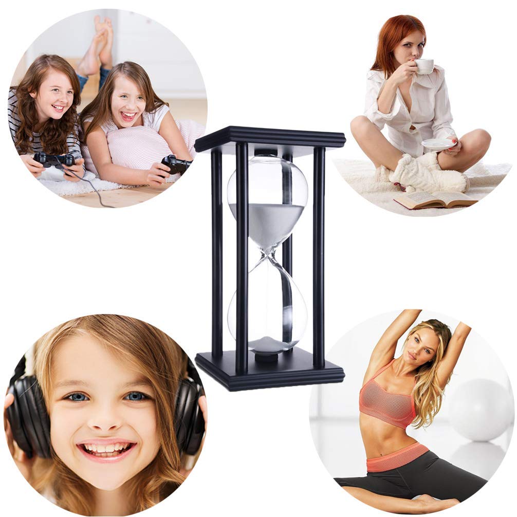 Lodunsyr Hourglass Timer for 60 Minutes Sandglass Timer for Kitchen Living Room Home Bedroom Party Festival School Game Sand Timer (Black Frame White Sand)