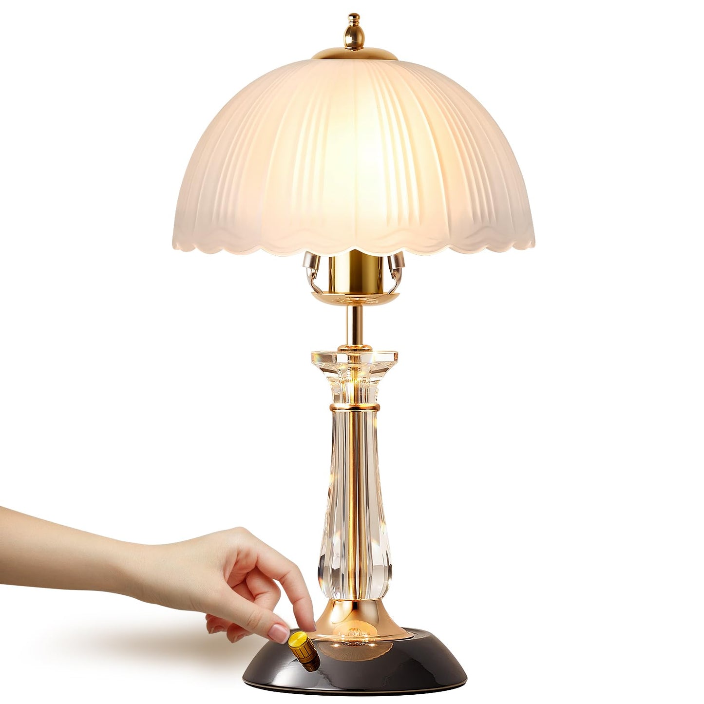 Flashine Crystal Table Lamp,Dimmable Bedside Lamp with ON/Off Switch Modern Glass Lamps for Night Stands Bedroom Living Room Decor (1PACK)