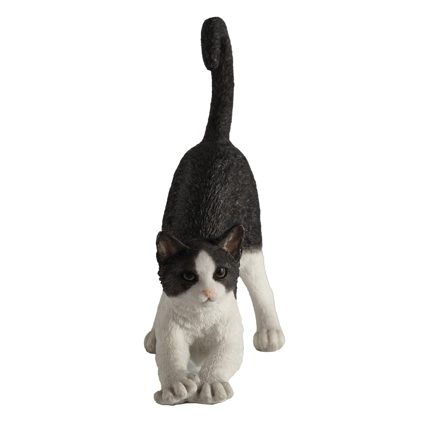 Veronese Design 4 7/8 Inch Black and White Cat Stretching Resin Hand Painted Figurine
