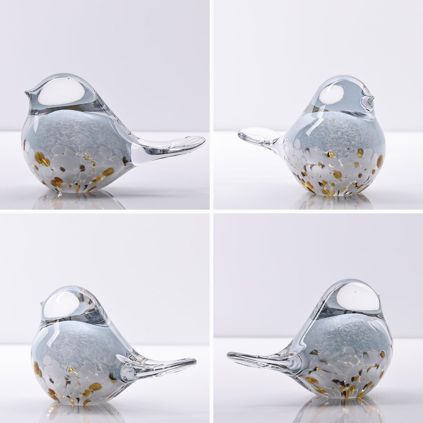 DOVDOV Hand Blown Glass Bird Statue Home Decor, Small Blue Glass Art Bird Sculpture for Office Desktop on Dresser entryway Decorative Ornament and Paperweight.