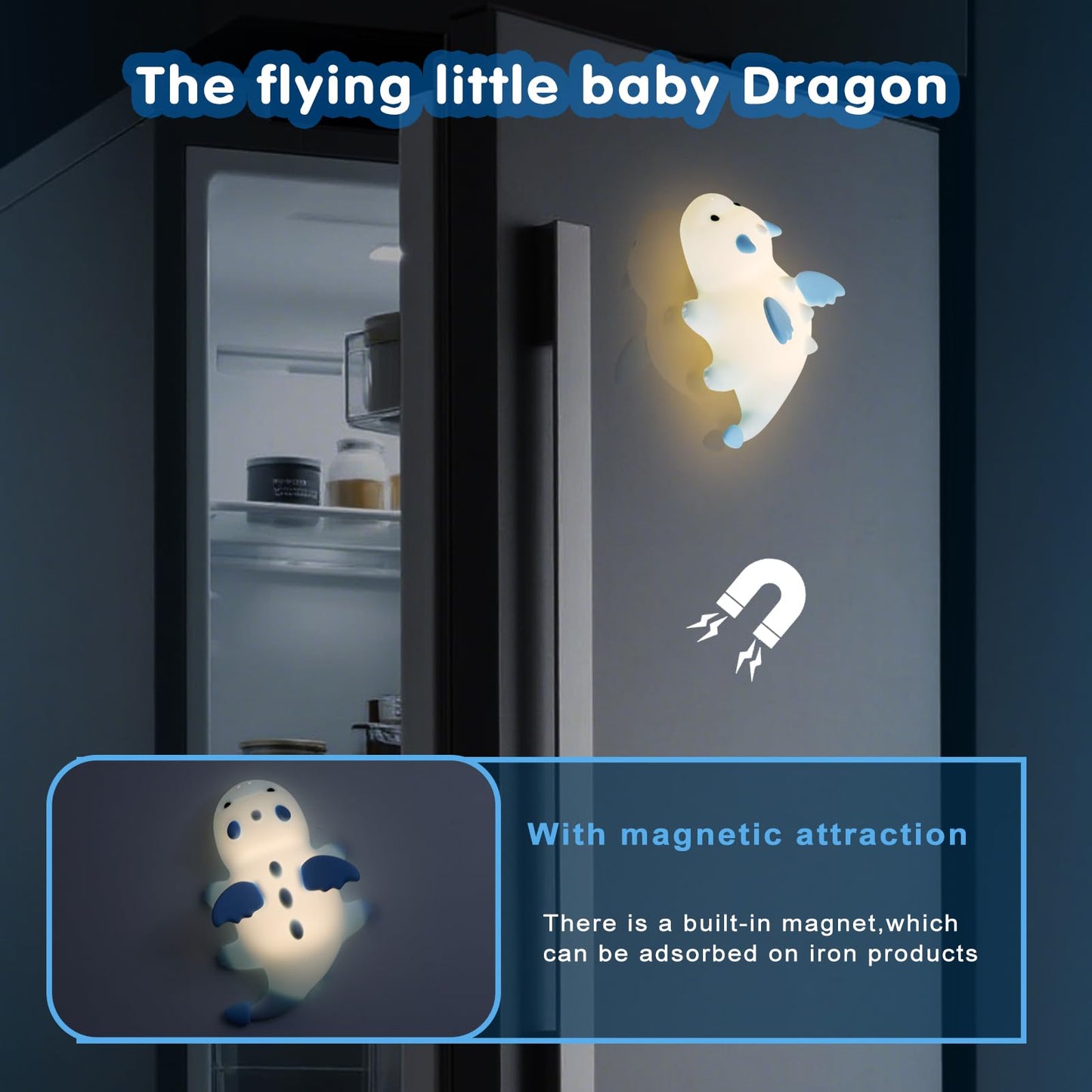Cute Baby Dragon Kids Night Light for Kids,Cute Soft Silicone Lamp 3 Level Dimmable Changing Rechargeable Breastfeeding Nursery Portable Kawaii Lamps,Bedside Lamp for Baby and Toddler,Boy Girls（Blue）