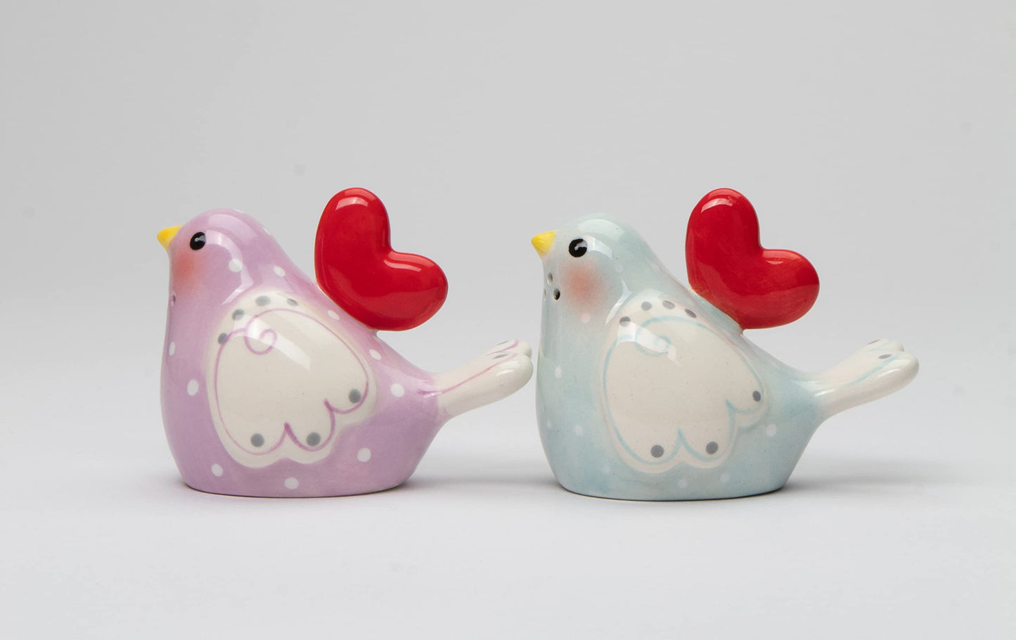 Fine Ceramic Valentine Love Birds with Red Heart Salt & Pepper Shakers Set, 3-3/8" L