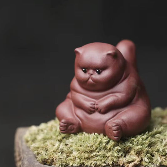 EAEDMY Purple Sand Figurine - Cute Kungfu Tea Pet Gift for Tea Lover Friend - Home Decoration Ornament (Angry Cat)