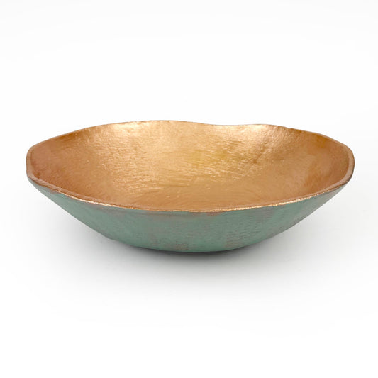 ANDALUCA Cast Metal Extra Large Turquoise Copper Finish Round Decorative Bowl 14 inch