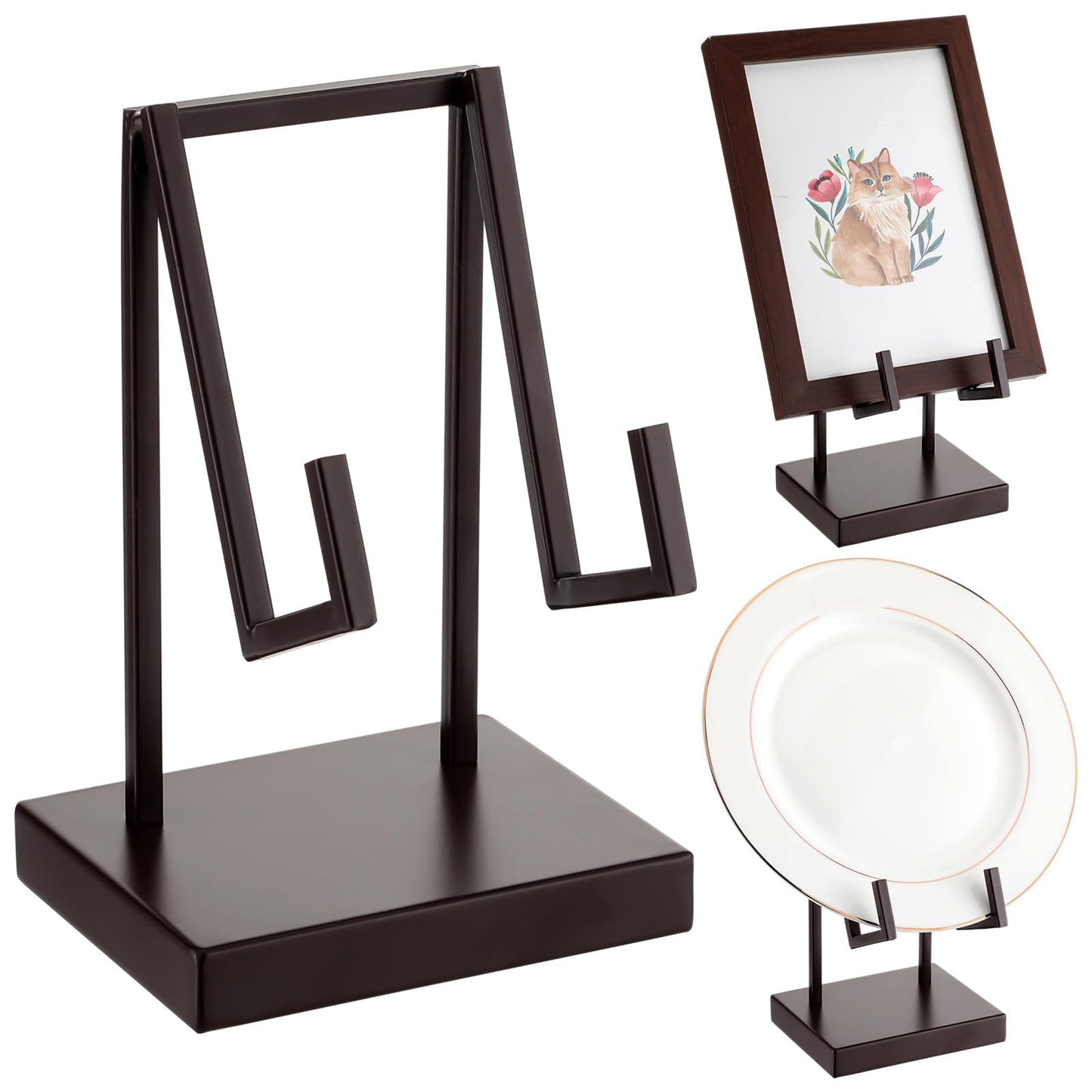 Shimeyao Metal Display Easel Stand Brown Tabletop Easel Stand Modern Abstract Tabletop Display Holder for Books Plate Photo Frame Artwork Record Albums(metal, 6 x 4 x 3 Inch)