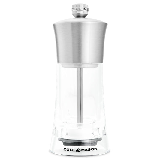 Cole & Mason Bromley Pepper Mill, Ceramic Mechanism with Adjustable Coarseness, Acrylic/Stainless Steel Pepper Grinder, 150mm, Lifetime Mechanism Guarantee
