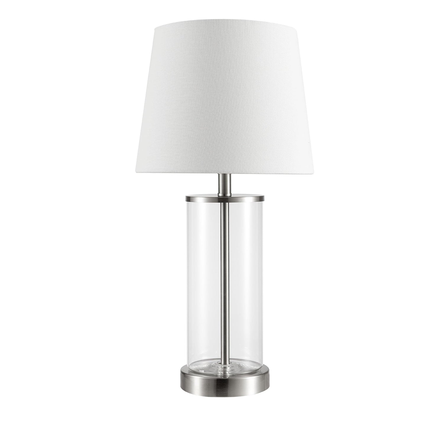 Globe Electric 67155 Maya 21" Fillable Table Lamp, Clear Glass and Steel Base, White Fabric Shade