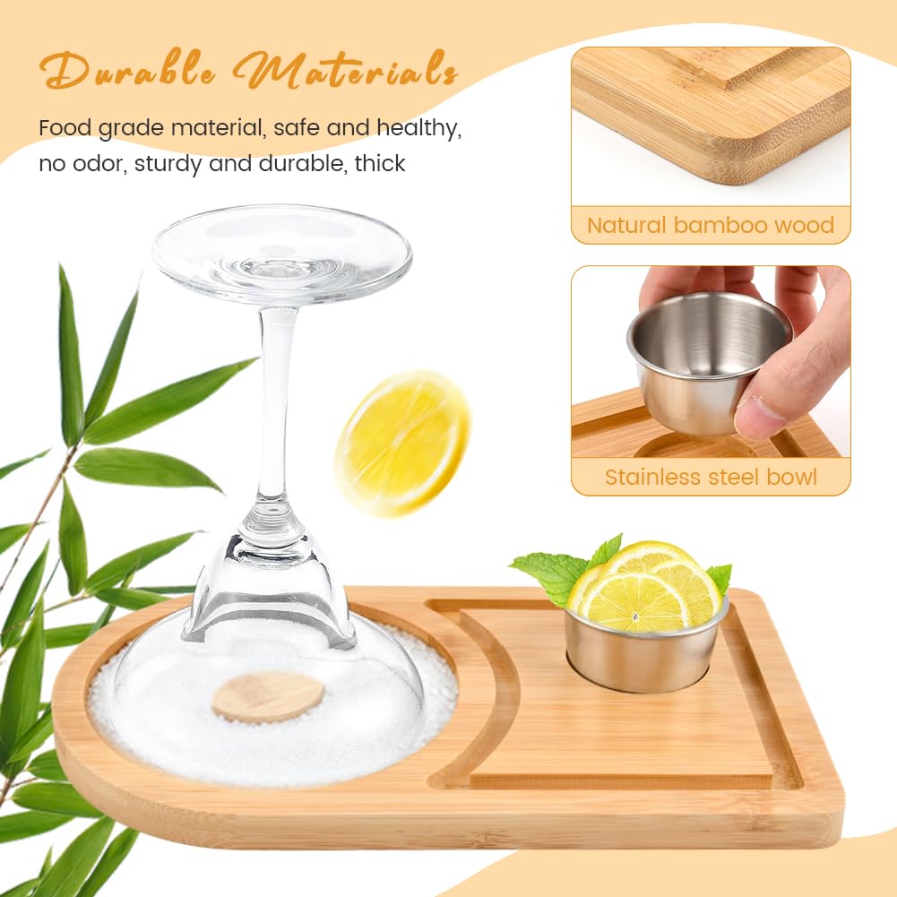 Margarita Salt Rimmer Set, Wood Margarita Rimmer Set with Bowl for Cocktail, Party Sugar and Salt Drinks Bartender Tool for Home Bar Celebration(COLOR:Wood)