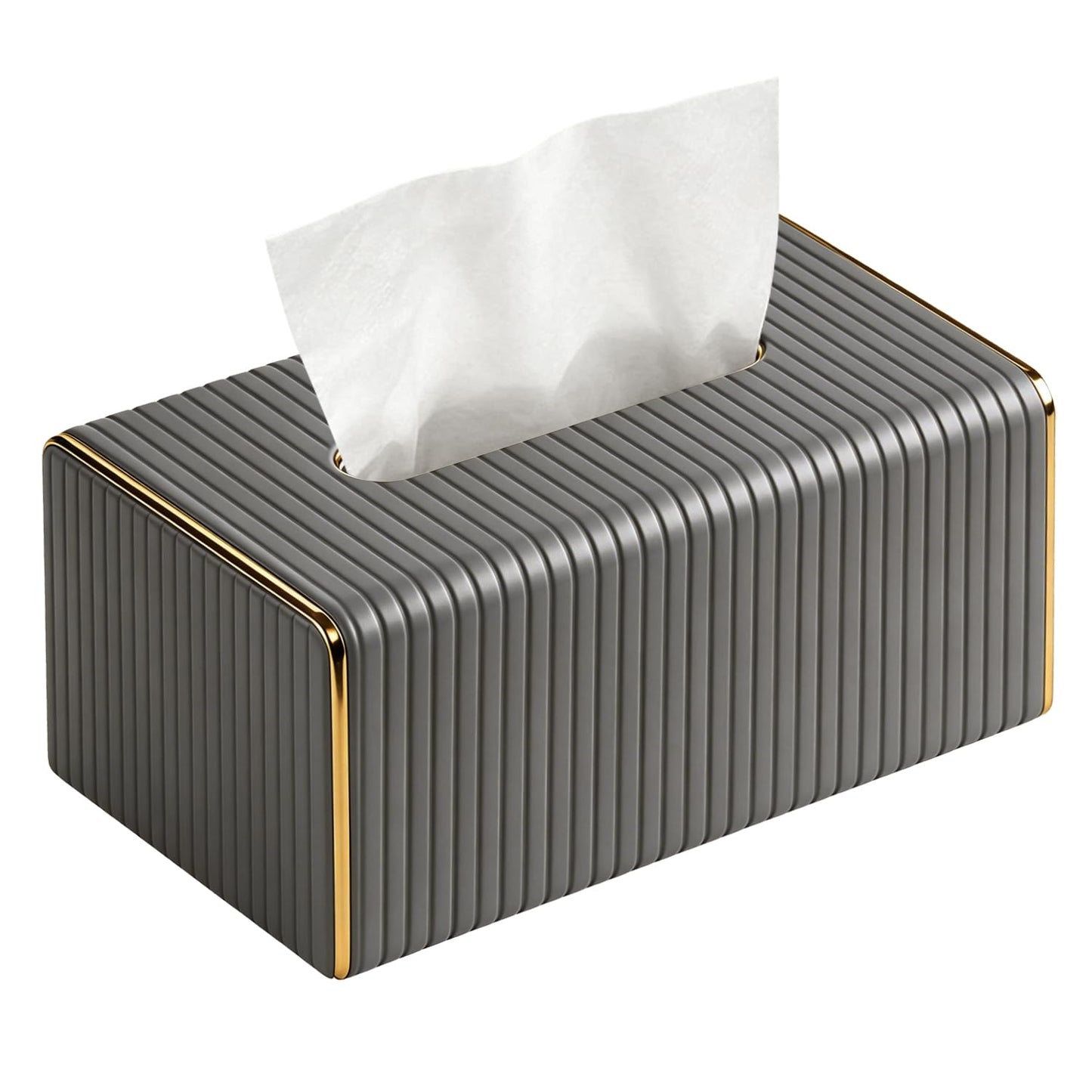 Fanousy Grey Tissue Box Holder Rectangle,Tissues Cover with Gold Trim