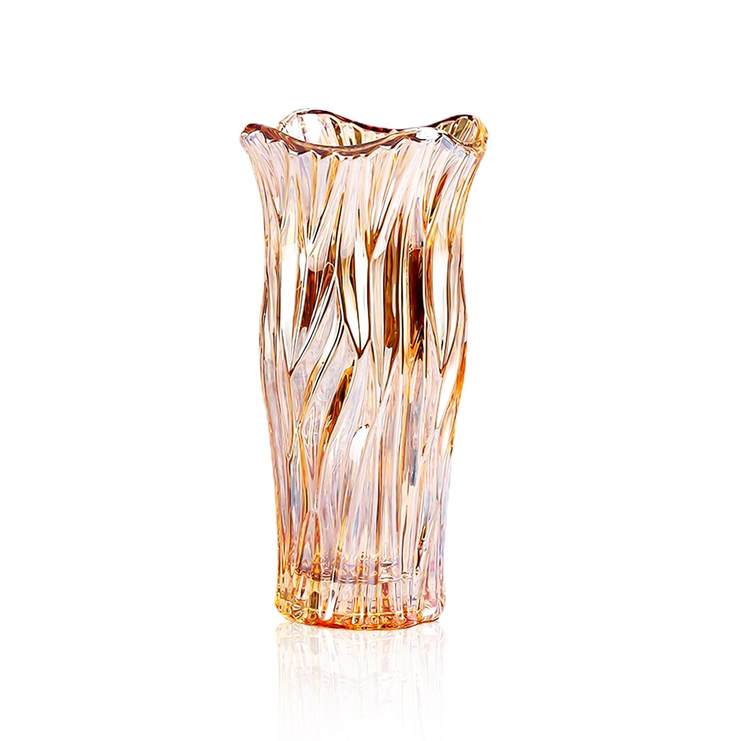 Glass Vase for Flowers, Gold Amber Clear Glass Vases for Centerpieces, Crystal Vase for Home Table Flower Decor 9.1 inches Tall