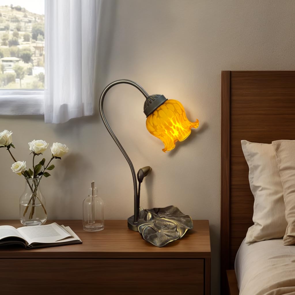 HUIMEIJU Tiffany Pumpkin Flower Blown Glass Accent Table lamp.HMJ6060 (Single-Headed Table lamp)