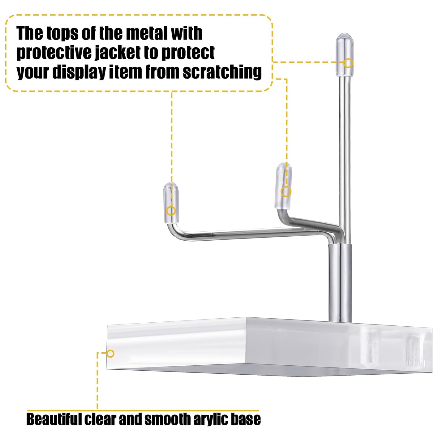 RattanView 16 Pcs Crystal Holder Easel Display Adjustable Metal Arm Display Stand with Acrylic Base Easel Rock Mineral Stand for Gemstone Fossils Geodes Mineral Agate Collection(Silver)