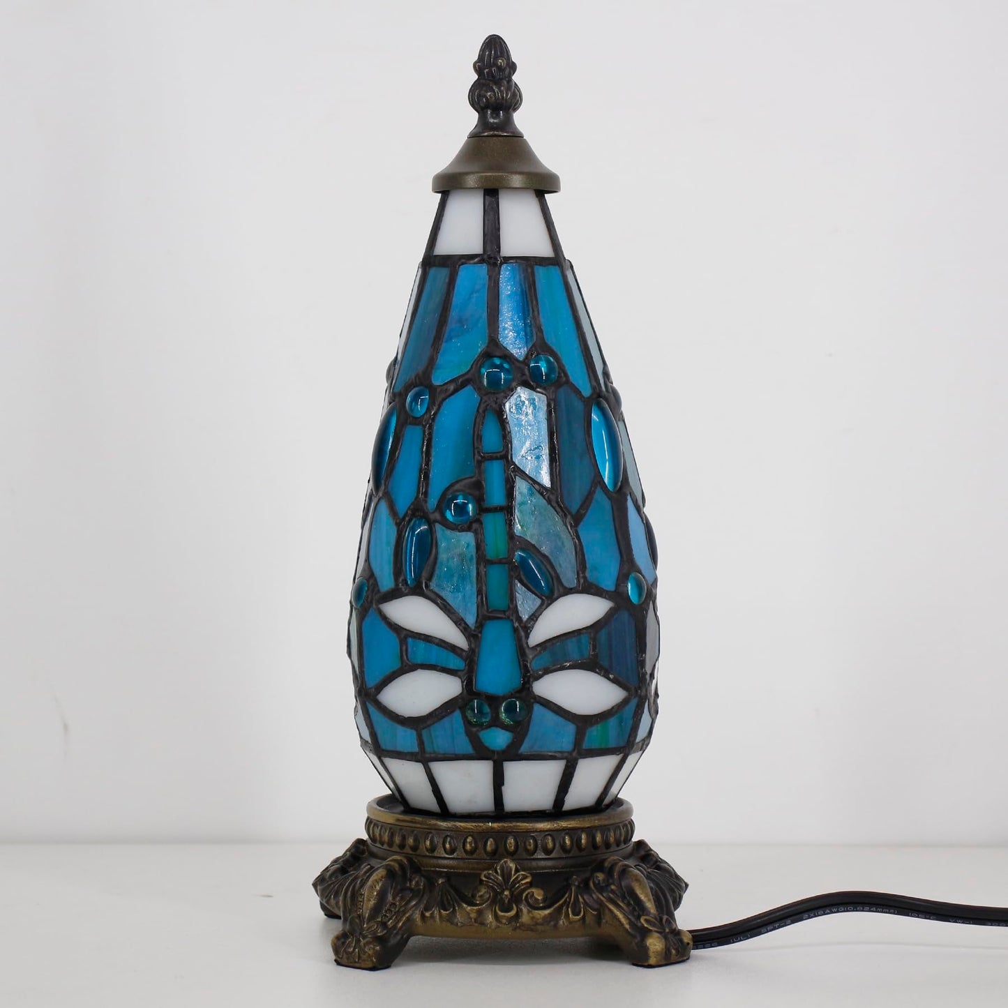 TCODTPOL Small Tiffany Stained Glass Table Lamp 5.5X11 Inch (Green Dragonfly)