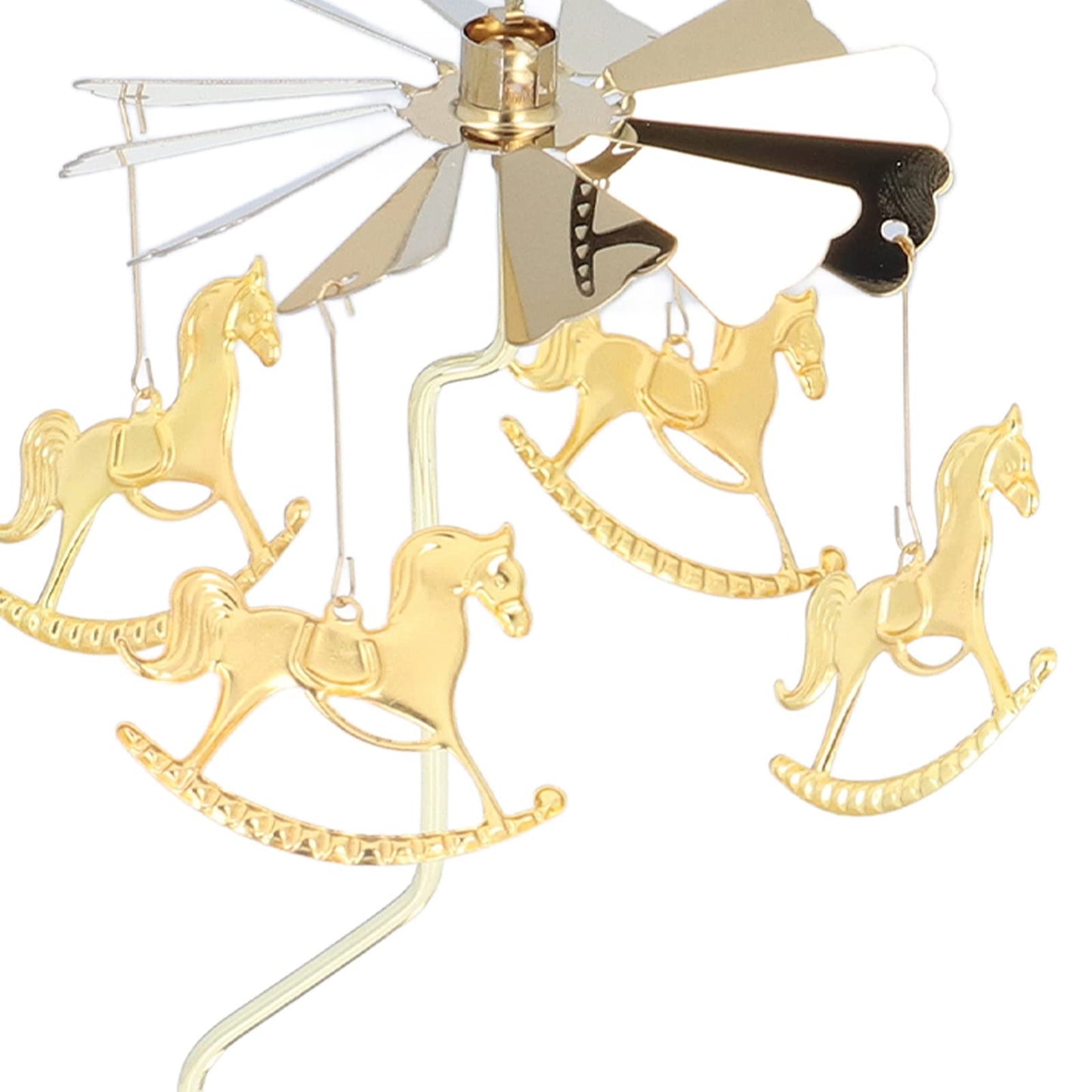 Candle Holder Round Triangle Candle Holder Rotating Candle Holder Tray Rotating Aromatherapy Wind Chime Candle Holder (Golden Wooden Horse (no Candle Cup))