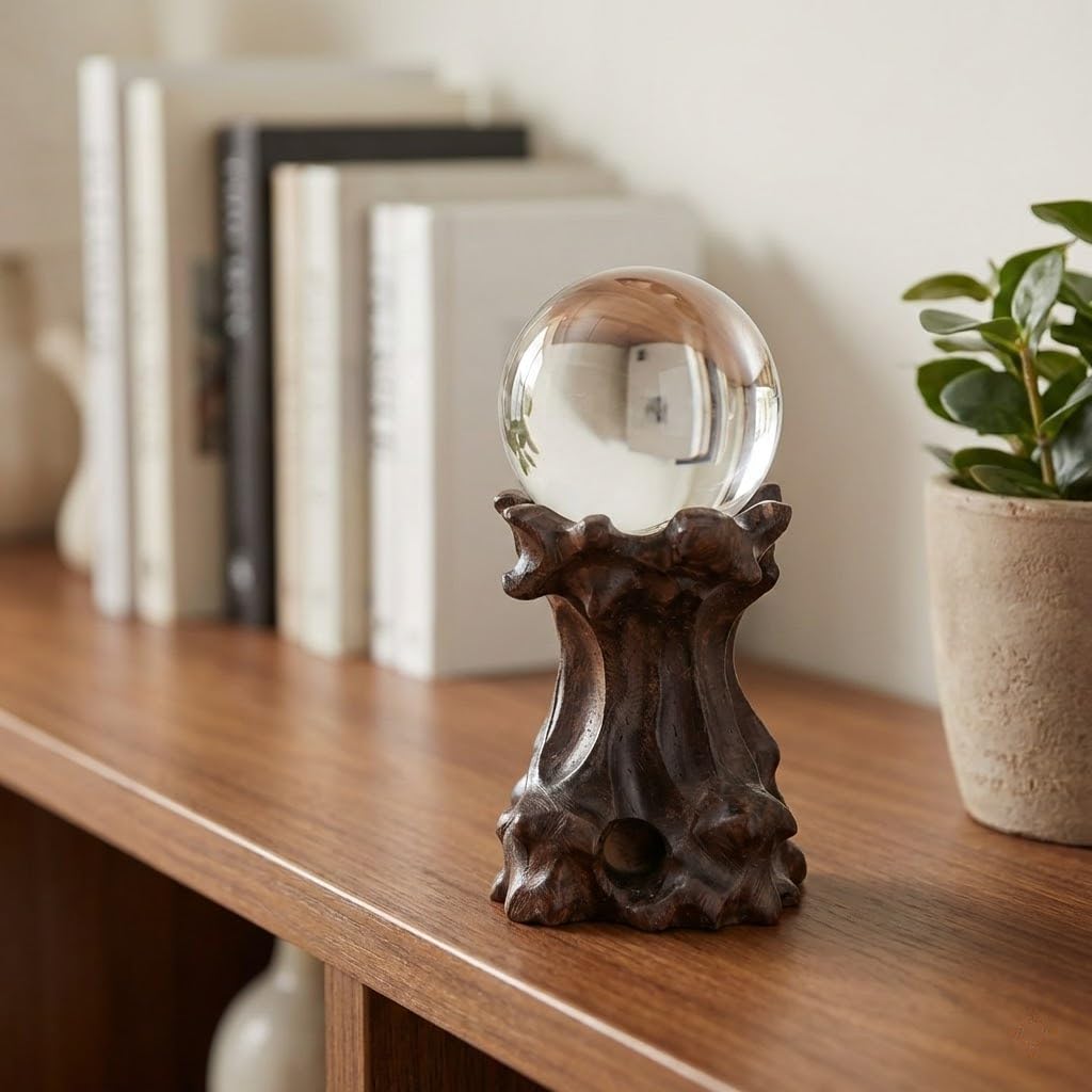 Didiseaon Wood Crystal Ball Stand 2.16X1.96X1.57In Carving Base Creative Display Pedestal for Crystal Sphere Home Decor Desktop Ornament