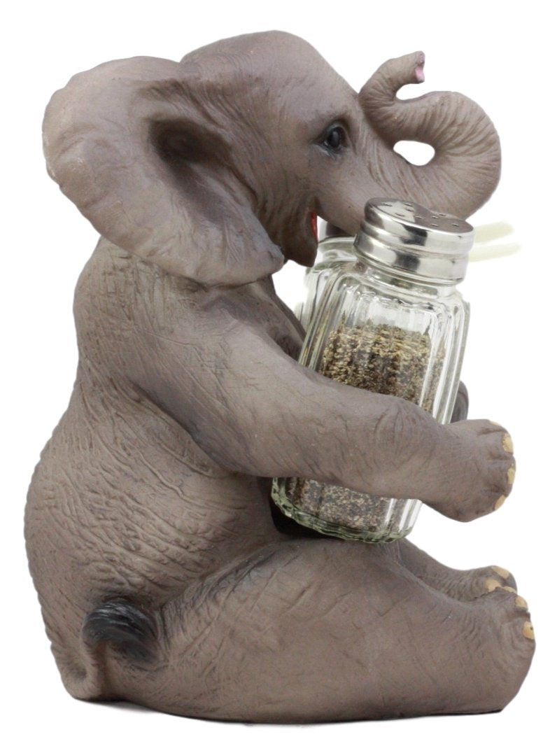 Ebros Gift Safari African Bush Elephant Decorative Glass Salt & Pepper Shakers Holder Figurine Decor 7"H Elephants Kitchen Bar Dining Accent