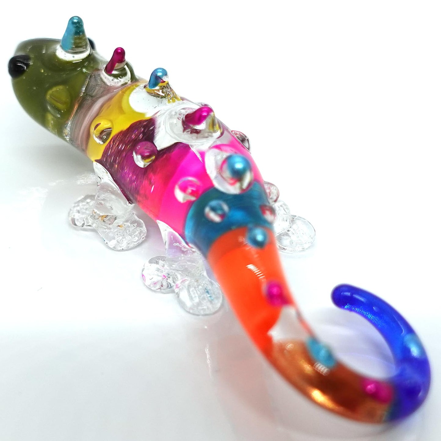 Sansukjai Chameleon Miniature Tiny Hand Blown Glass Art Figurines Animals Collectible Gift Home Decorate (Multicolor)
