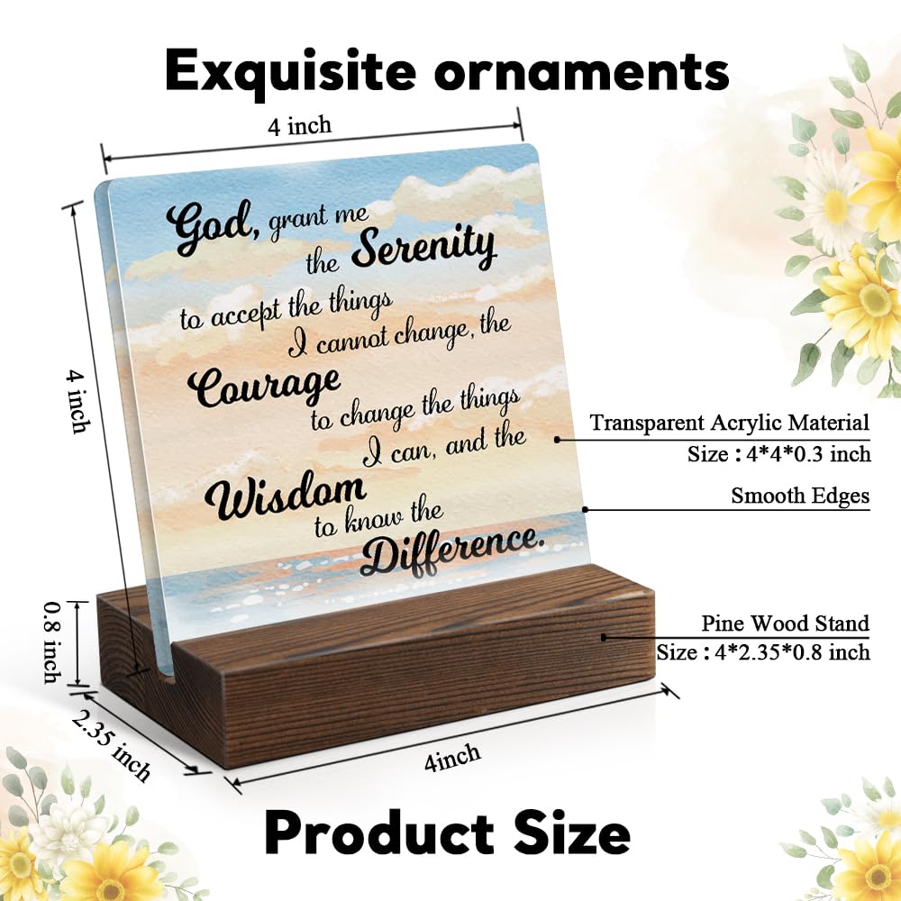 Juoqg God Grant Me The Serenity Acrylic Sign with Wooden Stand, Funny Serenity Prayer Gifts for Women Men, Recovery Sobriety Plaque for Friends, Mental Health Gifts for Coworker Sister