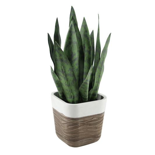 GreenShip 17 inch Artificial Snake Plant with Decorative Two-Tone Pot