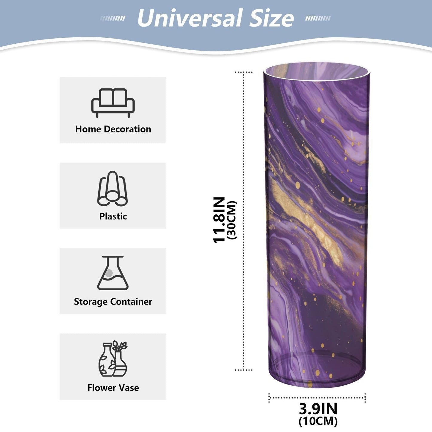 Msyxl Purple Gold Marble Flower Vase 3.9x11.8 in Table Centerpiece Plastic Vase Tabletop Display Bouquet Holder for Home and Wedding Decoration