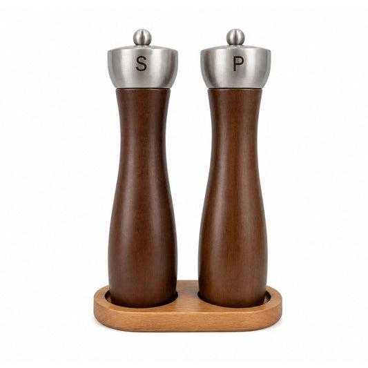Newise Salt and Pepper Grinder Set, Manual Wooden Salt and Pepper Mills Shakers with Ceramic Core and Wooden Stand, Adjustable Coarseness, Refillable Salt Grinder for Home Kitchen