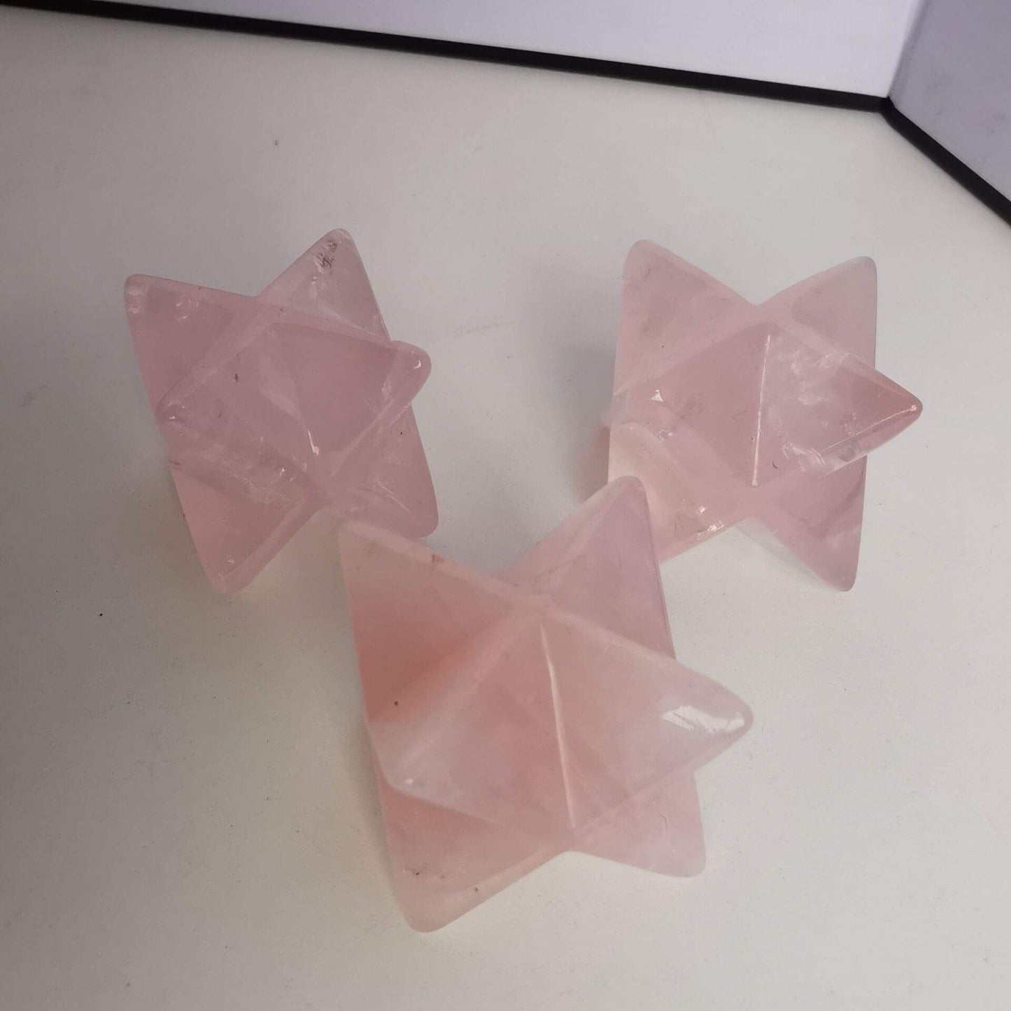 Loveliome Merkaba Star Crystal 1 Inch - Natural Gemstone Sacred Geometry, Hand Carved Six-Pointed Star Spiritual Gift for Meditation,Natural Rose Quartz