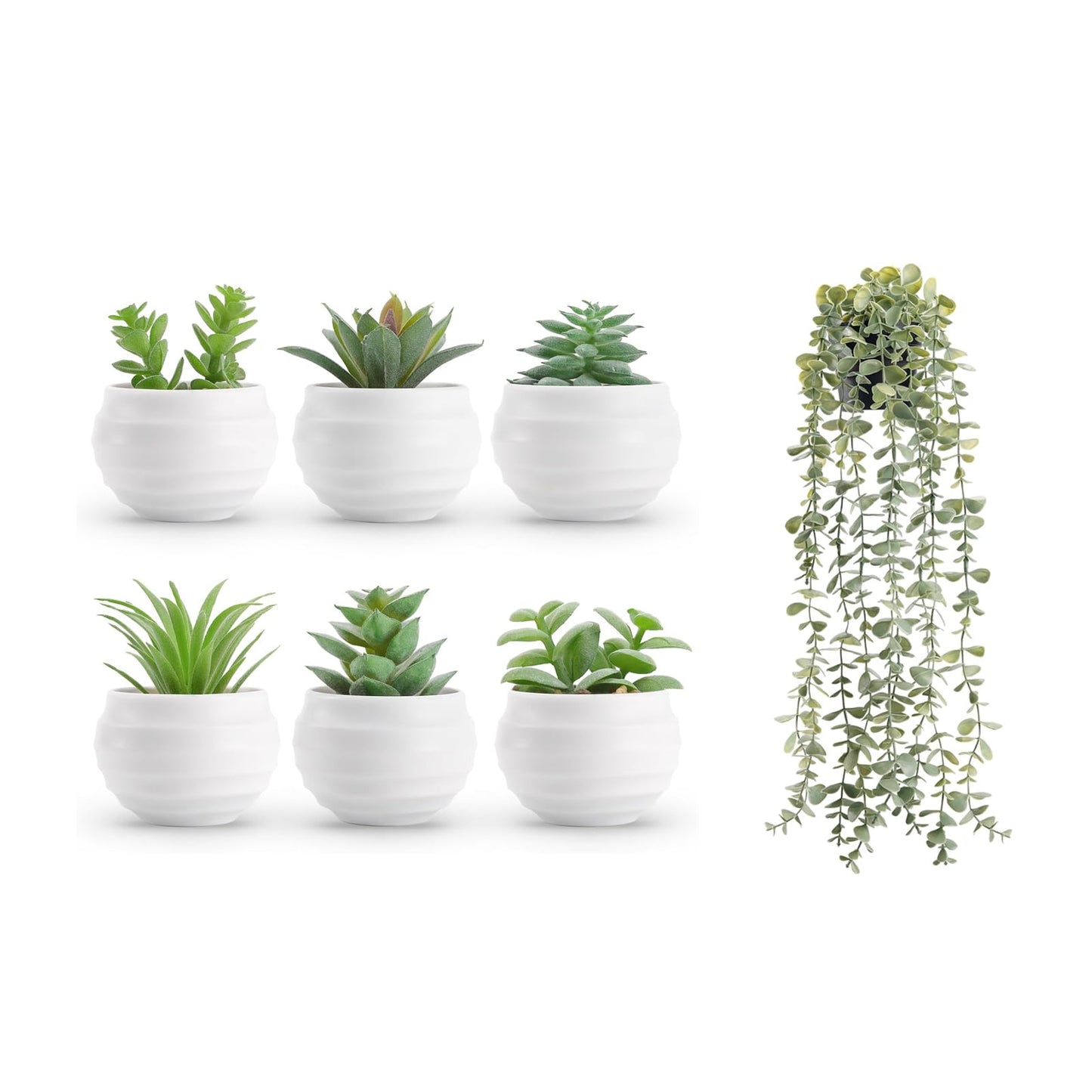 Der Rose Bundle of 6 Pack Fake Plants and 1 Pack Fake Hanging Plants for Room Home Office Farmhouse Bathroom Decor