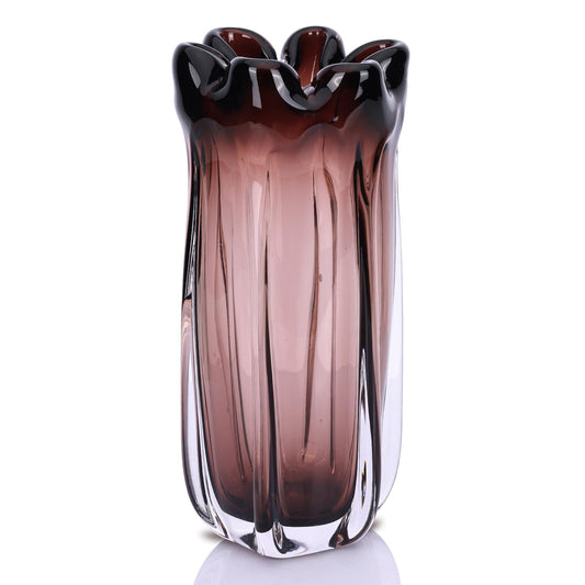 oliruim Blown Purple Brown Glass Vase, 11.7 Inch- Art Wide Mouth Glass Vase for Living Room Centerpiece Decor, Coffee Table, Fireplace Mantel, Floral Arrangement & Home Accents (Purple Brown, L)