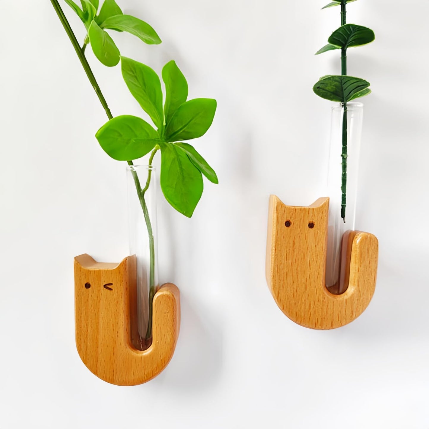 Ghzchuang 2Pcs Cute mini Glass Tube Flower Vase Magnets - Cat Whisker Holder,Tiny vase Fridge Magnets,Wooden Magnetic Cute Flower Vase,Suitable for Fresh Flowers,Herbs and Various Green Plants