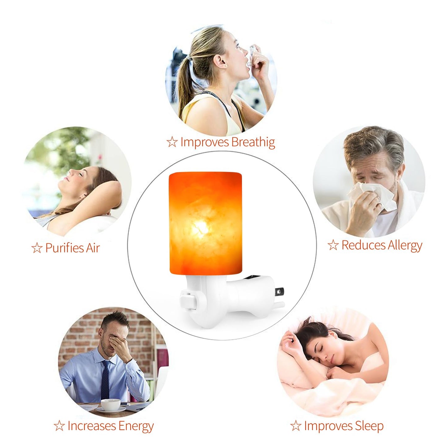 Betus Natural Crystal Himalayan Salt Wall Lamp - Air Purifying Night Light - 360° Rotatable Plug 7W Bulb - Cylindrical