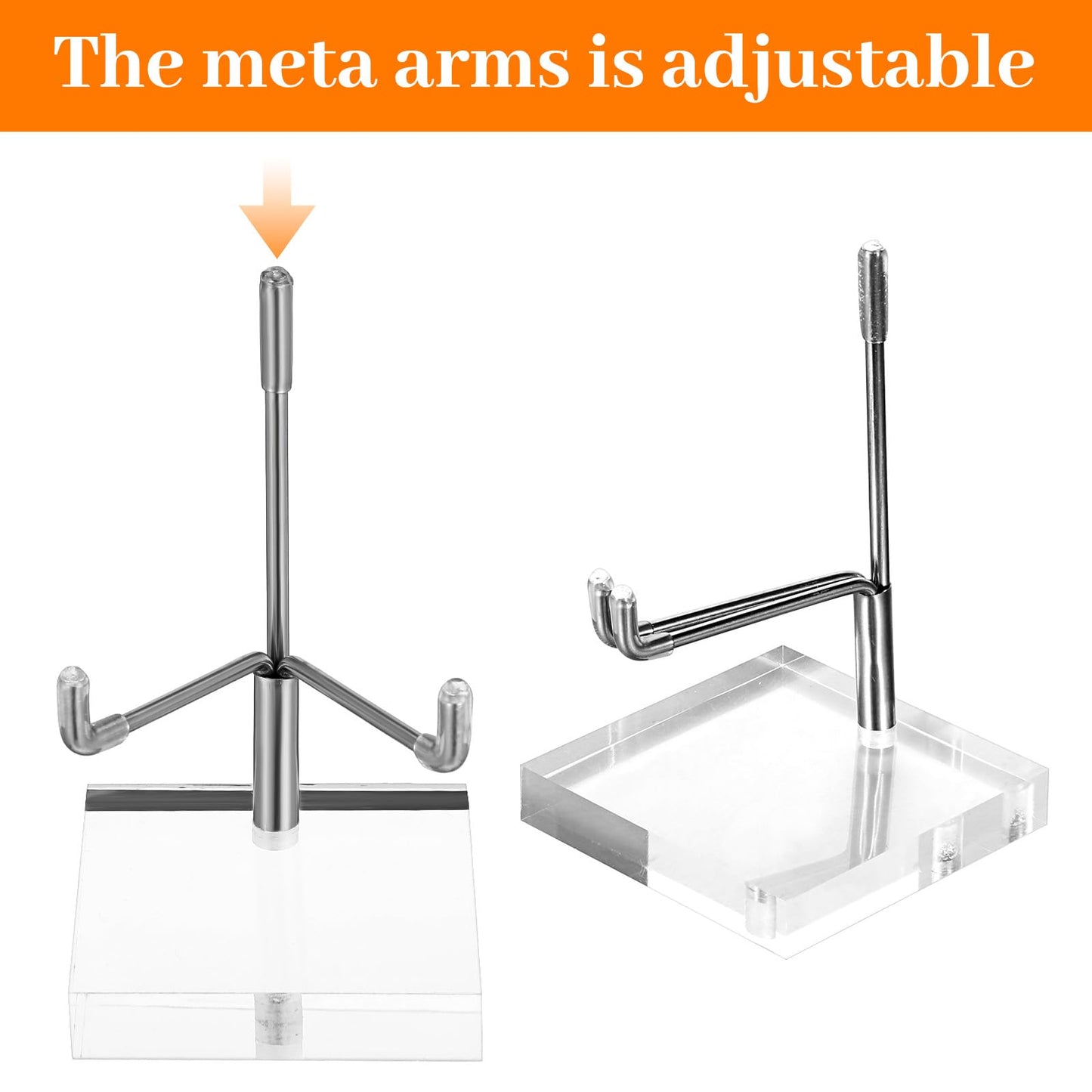 MAQUITA 12 Pcs Adjustable Metal Arm Display Stand Crystal Holder Easel Display with Acrylic Base Easel Rock Mineral Stand for Geodes Mineral Agate Collection(2 x 2 x 3.5 Inch)