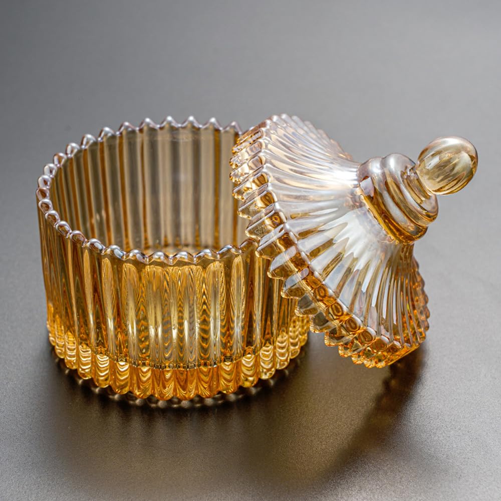 ZUOLUO Amber Crystal Glass Jewelry Box, Jewelry Jar with Lid, Jewelry Dish Jewelry Tray Ring Holder, Jewelry Organizer Holder for Rings Bracelets Necklaces Pendants, Storage Jar for Tabletop (D)