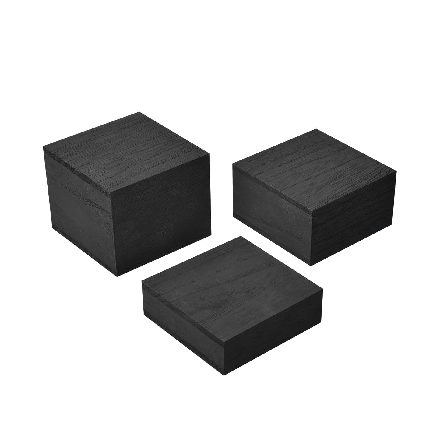 MOOCA Customizable Wooden Display Risers Set - 3 Different Height Stands for Jewelry, Watches, Cosmetics, and Accessory, Black Color