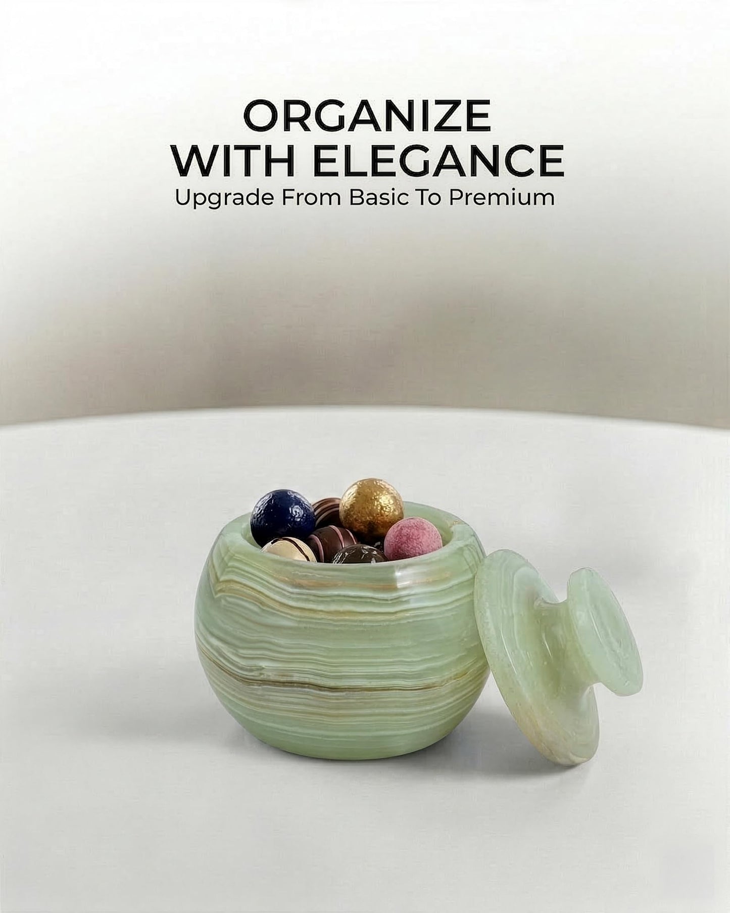 UrbanFocal Natural Marble Candy Jar Handmade Cover Pot Storage - Deep Covered Kitchenware Jar Container, Onyx Green