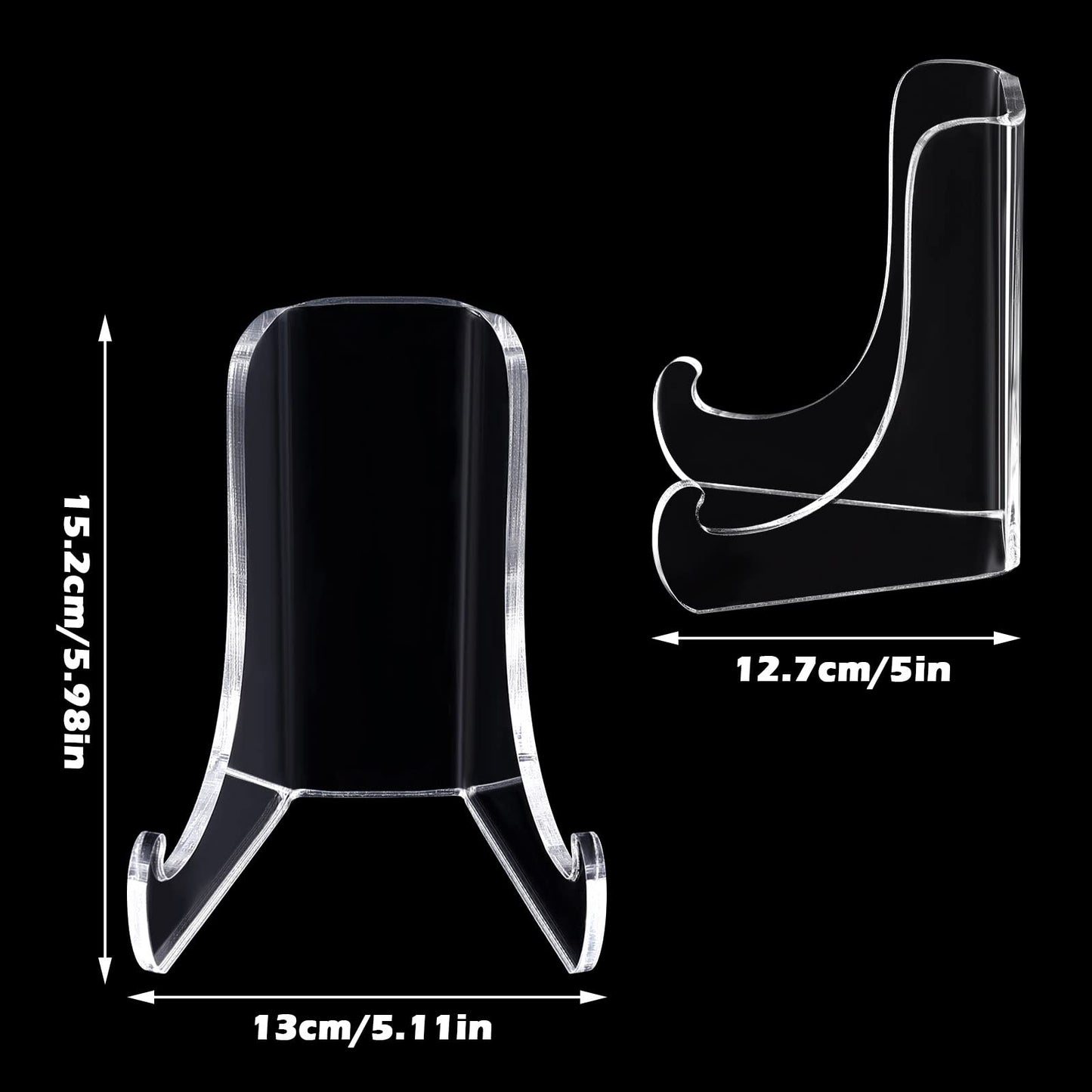 Chunful 2 Pieces Acrylic Plate Stands Clear Acrylic Easels Display Stands with Deep Support Shelves for Display Card Holder Photos Book Picture Table Top Holder Home Decors (5.1 x 5 x 6 Inch)