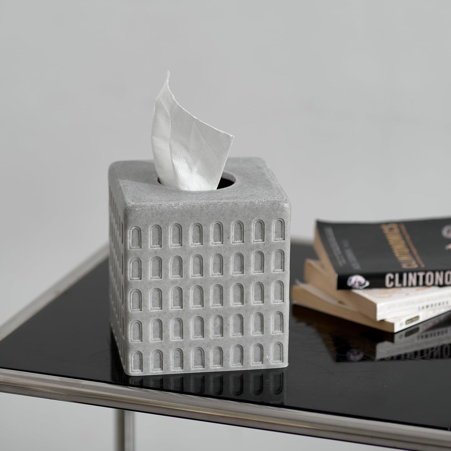 Colosseum Tissue Box Cover,Square Tissue Box Holder for Home Decor,Bathroom Countertop,Tabletop,Bedside Table,Office - Marble Grey