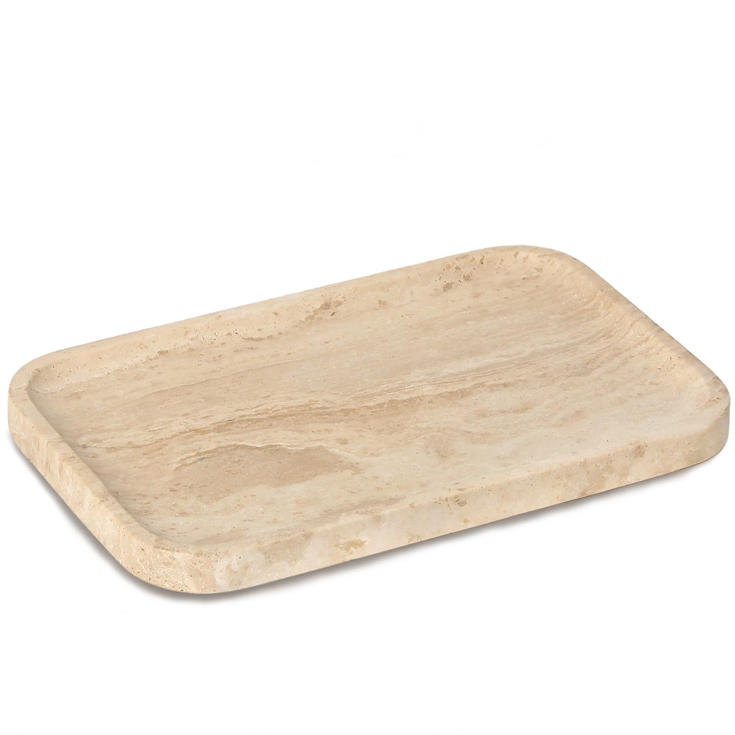 Moujings Natural Travertine Vanity Tray - Decorative Stone Marble Tray for Bathroom Countertop, Elegant Organizer for Home Decor, Jewelry, Candle, Makeup, Kitchen and Dresser Decor