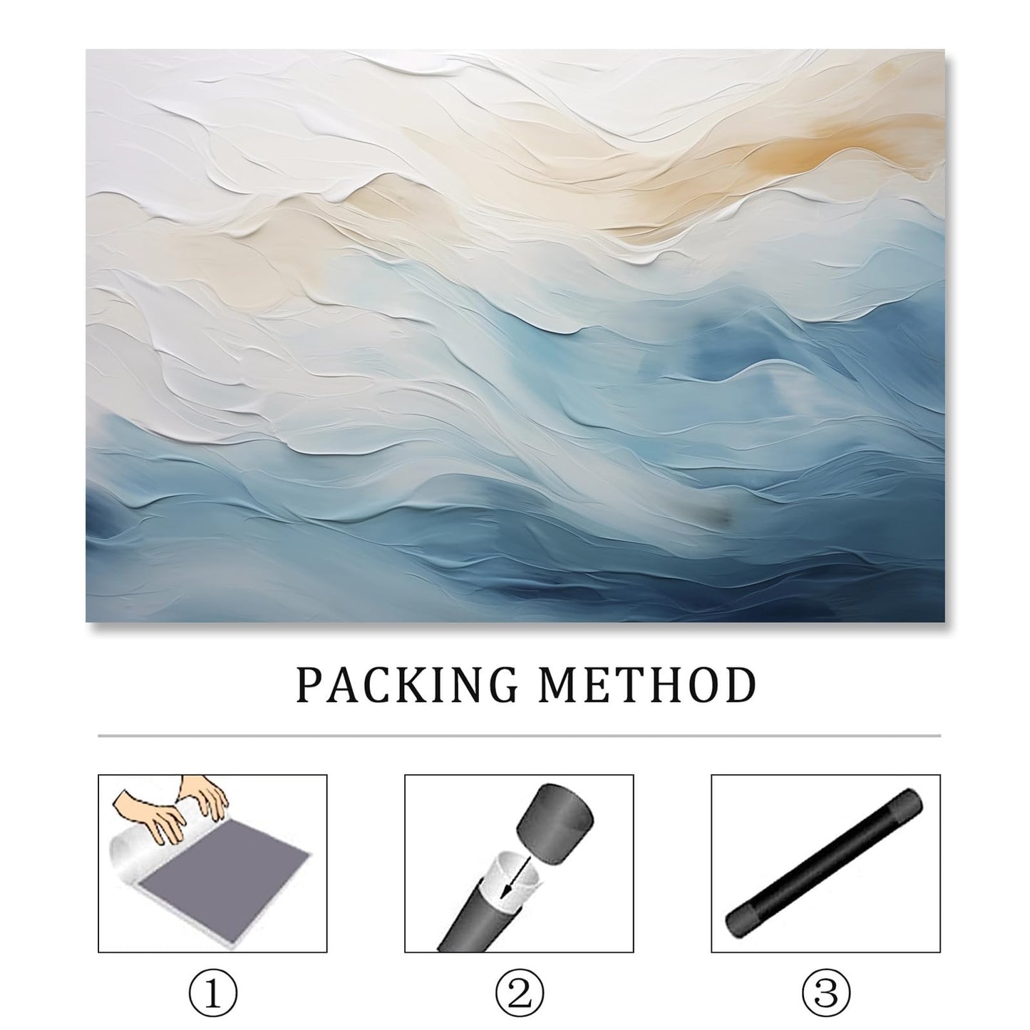 Blue Ocean Picture Abstract Sea Print Modern Wave Paintings White Blue Artwork Coastal Modern Wall Art Trendy Beach Prints Abstract Seascape Painting Ocean Wave Pictures for Bedroom 16x24in No Frame