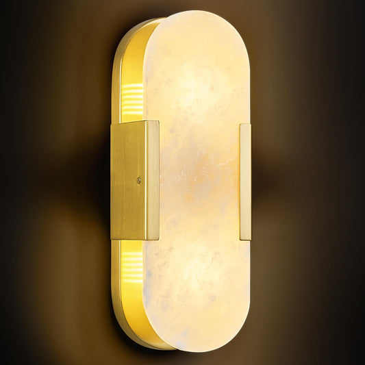 PNJXSRJH Natural Alabaster Wall Sconces, Modern Marble Gold Wall Sconce 14 inch Indoor Wall Lighting for Bedroom Bathroom Living Room Stairs (1-Pack)
