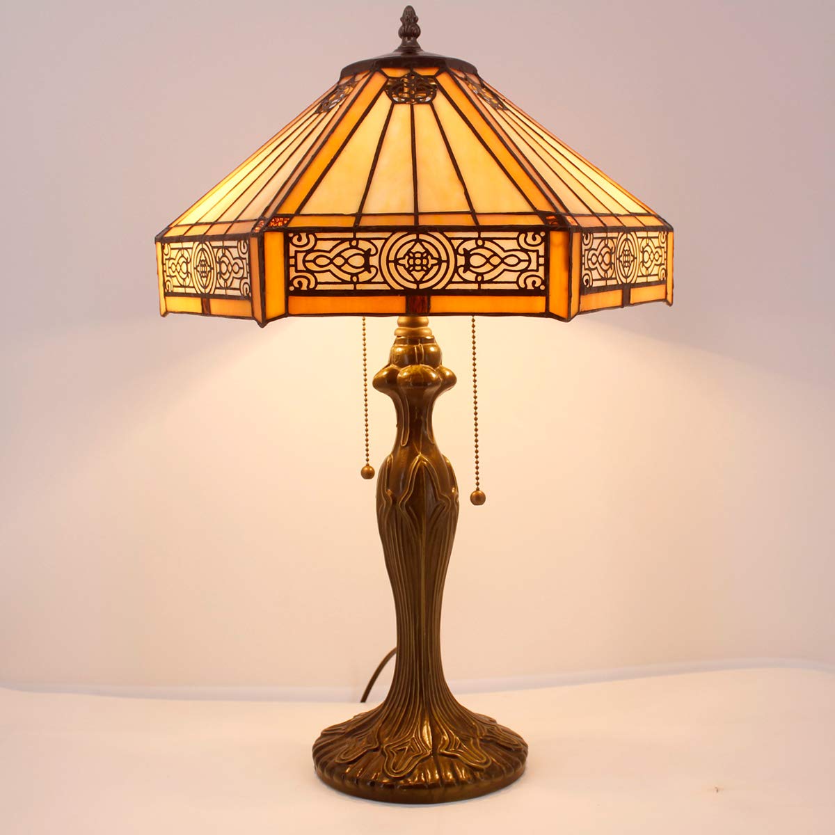 WERFACTORY Tiffany Table Lamp Yellow Hexagon Stained Glass Bedside Lamp