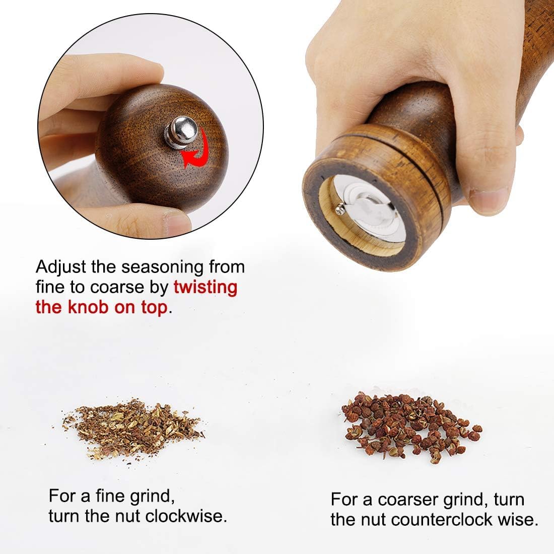 Pepper Grinder and Salt Shaker Set 5.5 Inch Wooden Pepper Mills Shaker with Adjustable Coarseness for Seasoning Meal Prep Cooking Dining