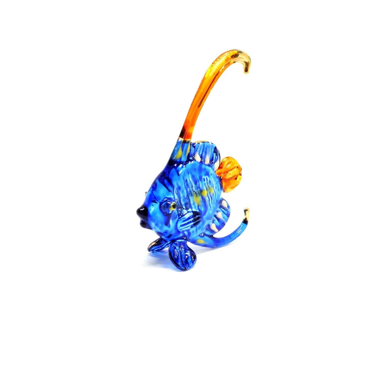Handmade 3" Bannerfish Fish Blown Glass Figurine Art, Cool Stuff, Miniature Animals, Home or Garden Decor Gift Ideas (Blue No.2)