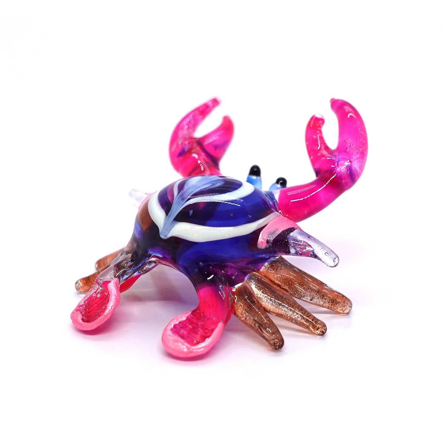 Sansukjai Crab Tiny Micro Figurine Hand Blown Glass Art Animals Collectible Gift Home Décor (Blue Pink)