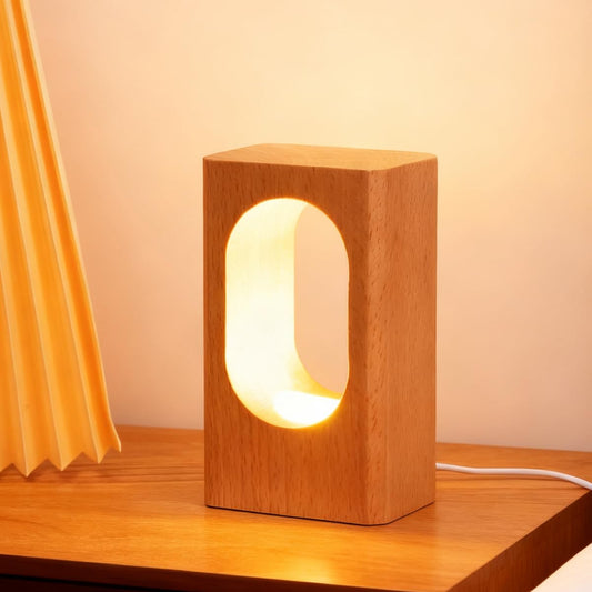 YIEONSHION LED Wood Desk Lamp, Dimmable Bedside Night Light for Bedroom, Creative Wooden Table Lamp, Warm Ambient Lighting, Unique Home Decor & Housewarming Gift