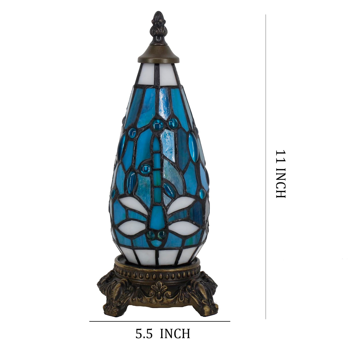 TCODTPOL Small Tiffany Stained Glass Table Lamp 5.5X11 Inch (Green Dragonfly)
