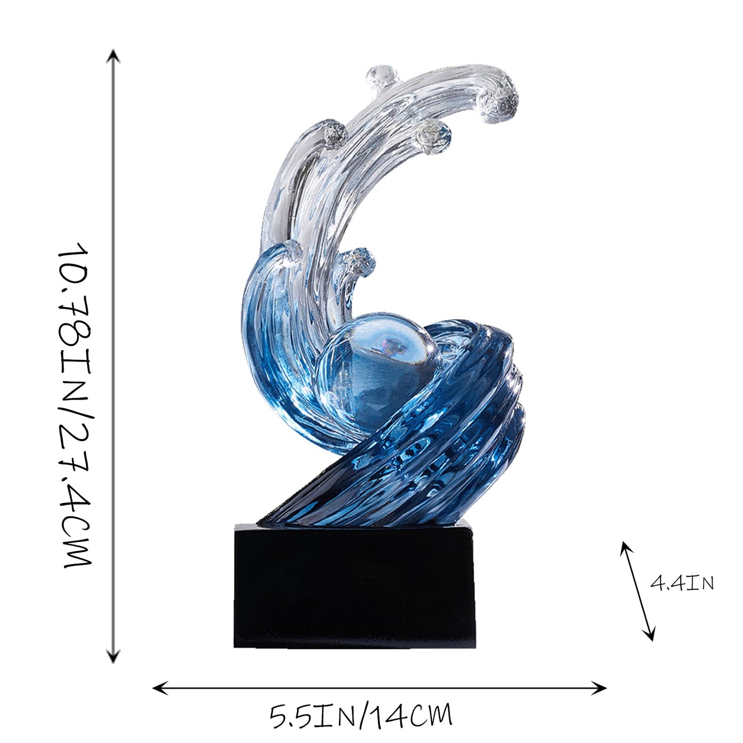 XYQXYQ Modern Abstract Decorative Wave Statue, Blue Abstract Art Home Decor,Crystal Ball Art Wave Resin Sculpture, Office Desk Stand, Dining Table Center Decorative Aesthetics(B,Navy-Blue)